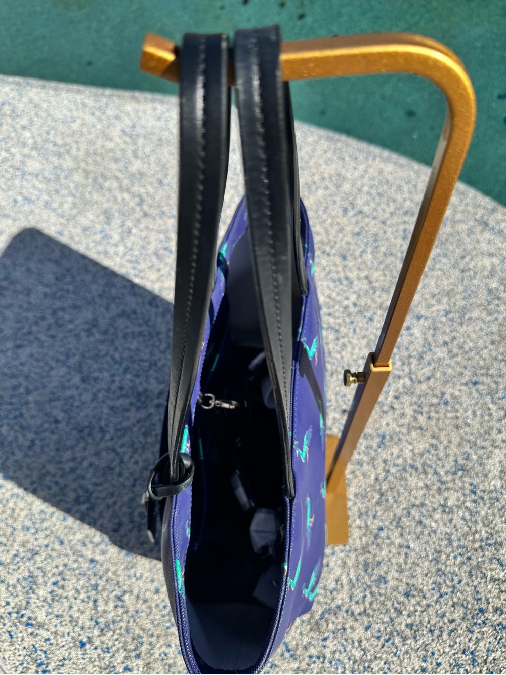 Kate Spade Peacock Handbag - Navy Tote with Teal Peacock Print - EUC - Picture 9 of 16